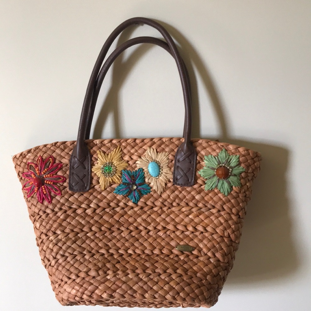 Cappelli straw purse with flowers